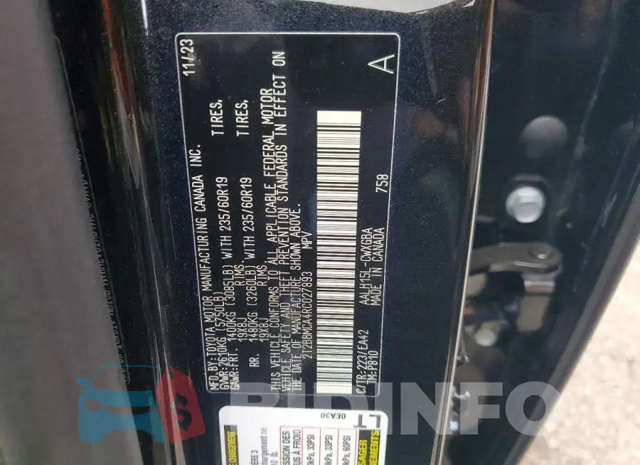 2T2BBMCA4RC027893 Photo# 14