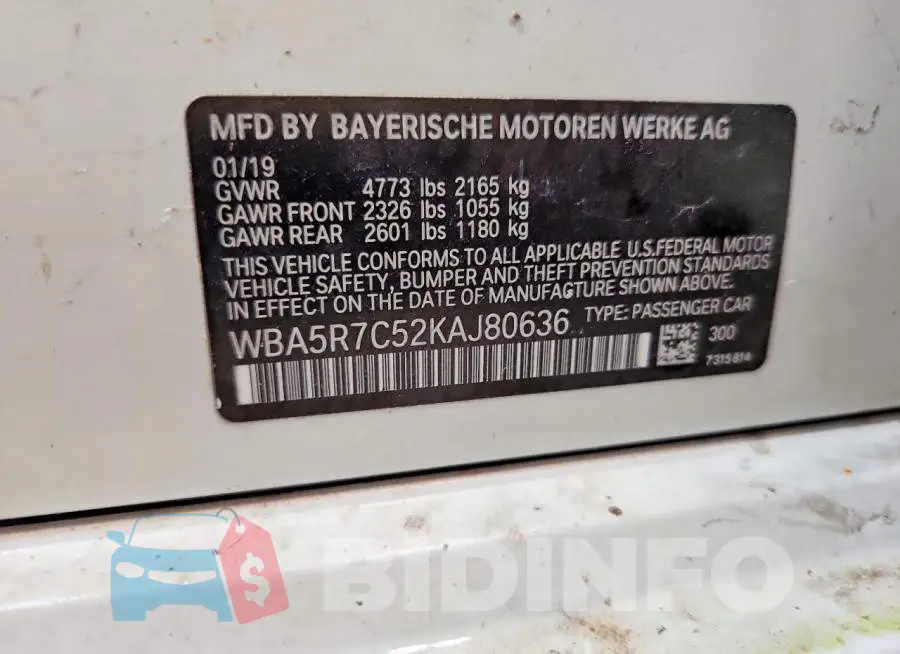 WBA5R7C52KAJ80636 Photo# 12