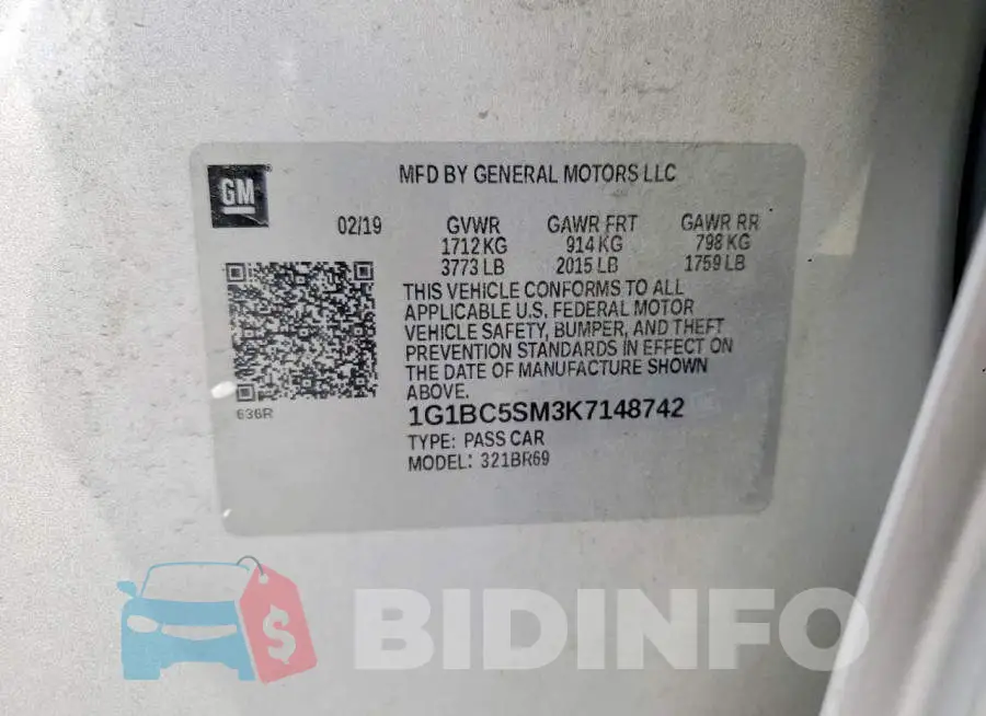 1G1BC5SM3K7148742 Photo# 12