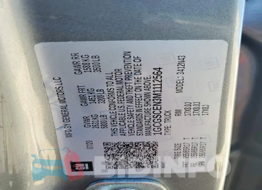 1GCGSCEN3M1112564 Photo# 12