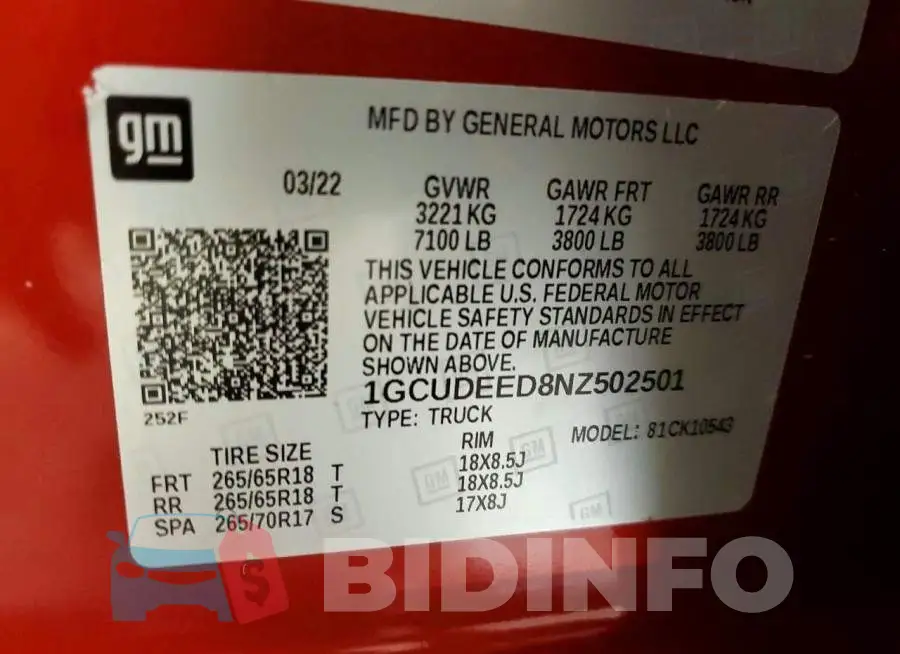 1GCUDEED8NZ502501 Photo# 12