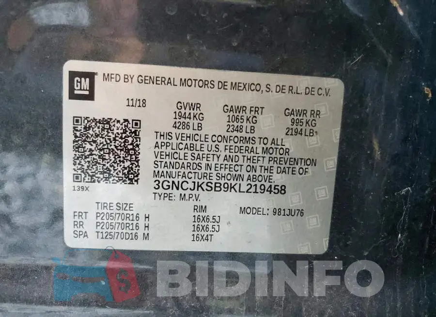 3GNCJKSB9KL219458 Photo# 13