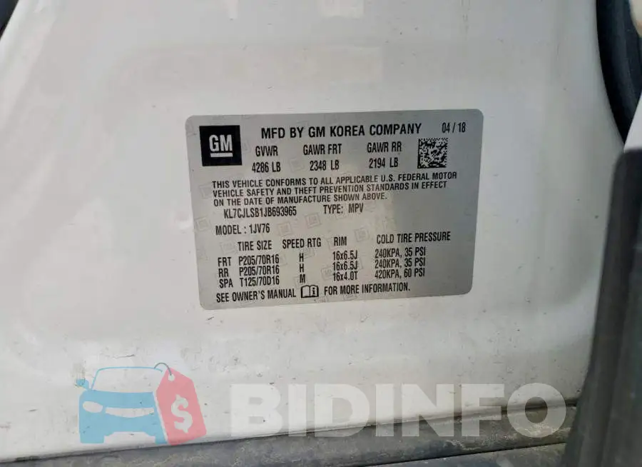 KL7CJLSB1JB693965 Photo# 12