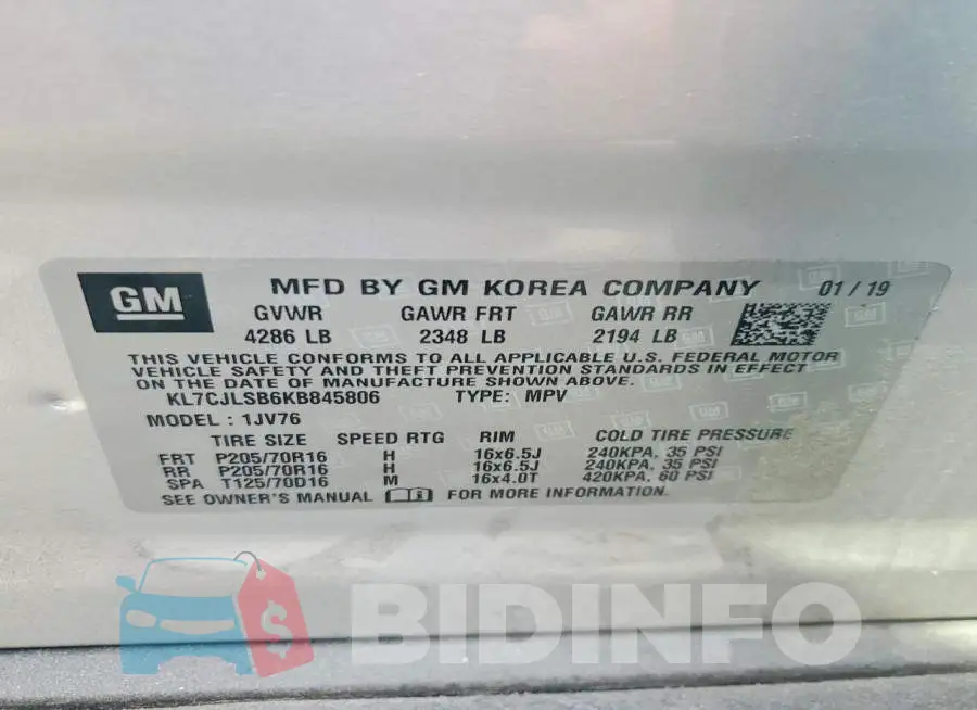 KL7CJLSB6KB845806 Photo# 12