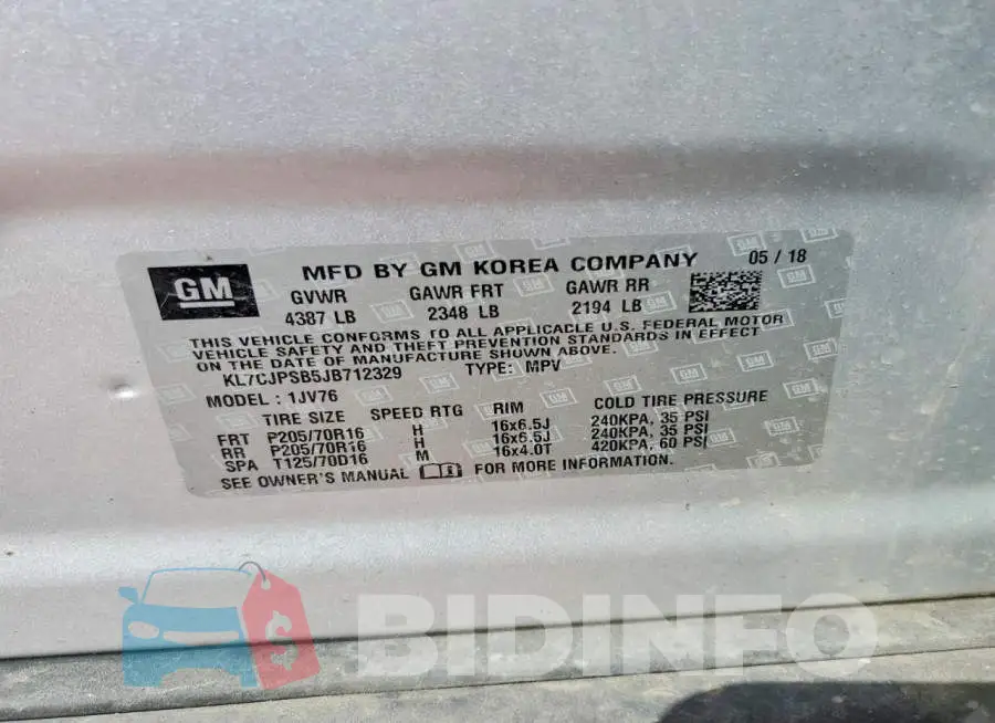 KL7CJPSB5JB712329 Photo# 13