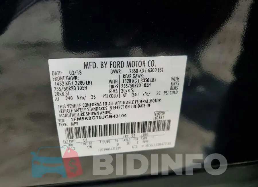 1FM5K8GT8JGB43104 Photo# 13