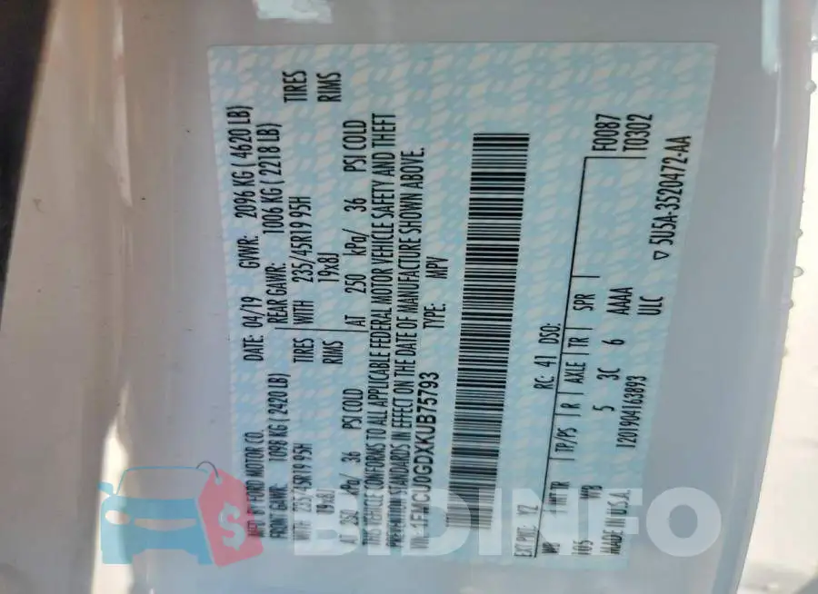 1FMCU0GDXKUB75793 Photo# 13