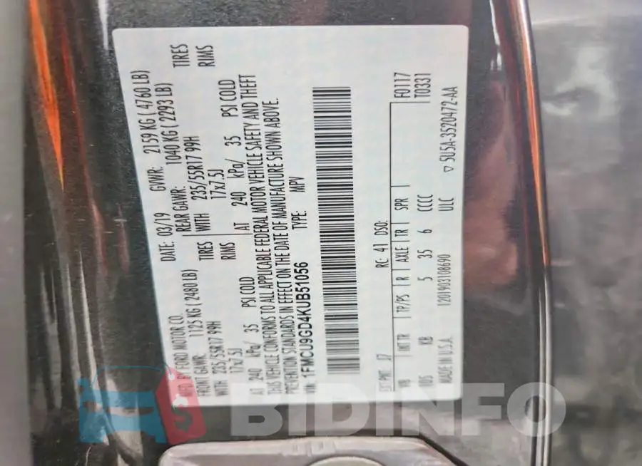 1FMCU9GD4KUB51056 Photo# 13