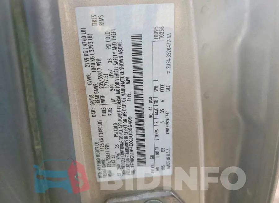 1FMCU9HDXJUD56409 Photo# 13
