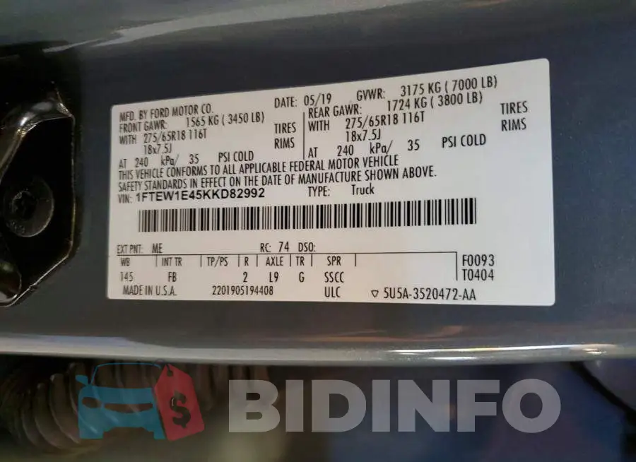 1FTEW1E45KKD82992 Photo# 12