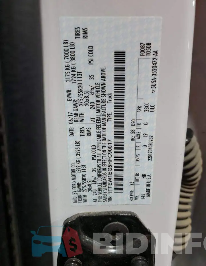 1FTEW1EG5HFC90017 Photo# 12