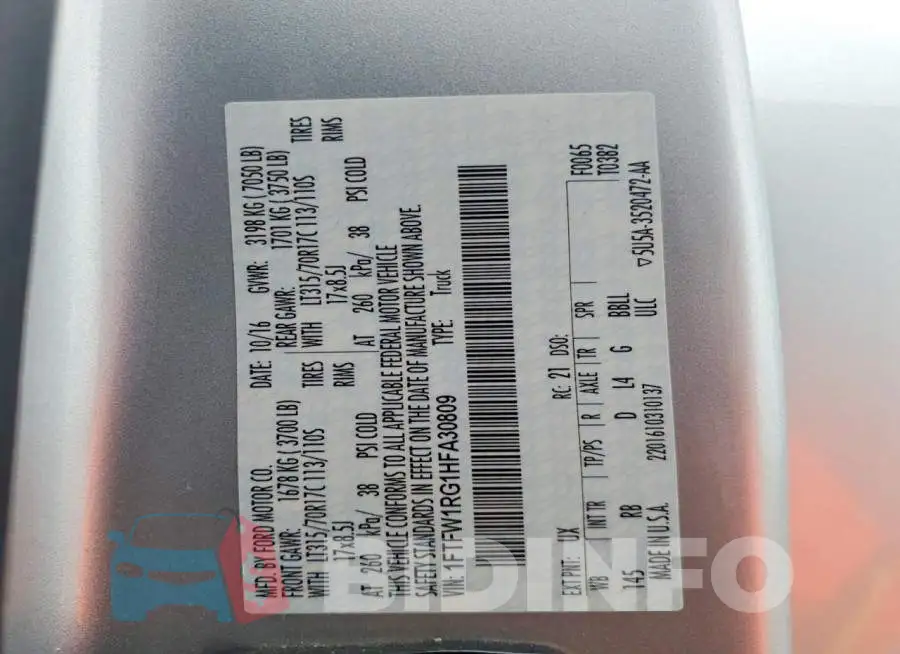 1FTFW1RG1HFA30809 Photo# 12