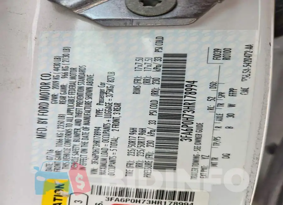 3FA6P0H73HR178994 Photo# 12