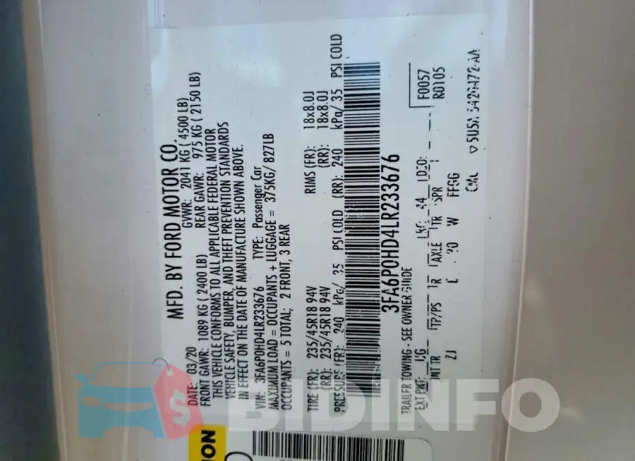 3FA6P0HD4LR233676 Photo# 13