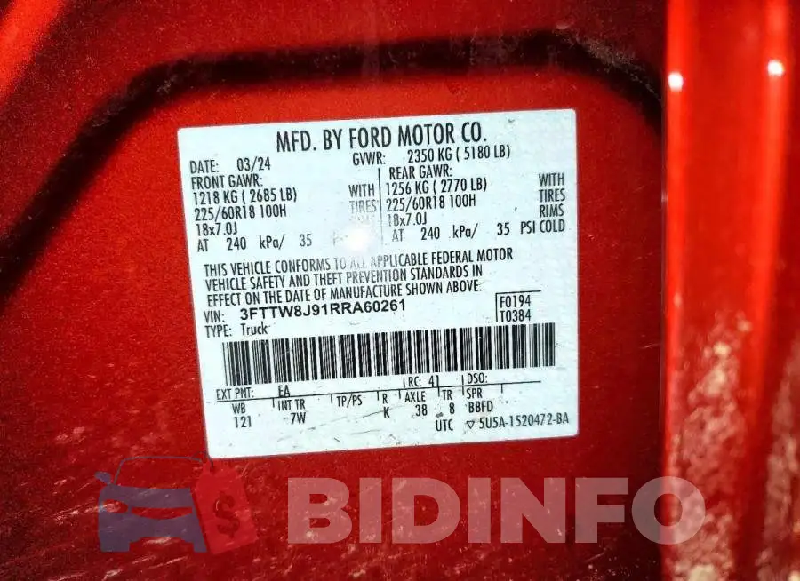 3FTTW8J91RRA60261 Photo# 12