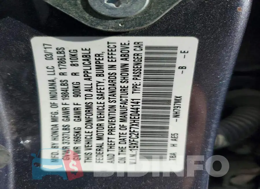 19XFC2F7XHE044141 Photo# 12