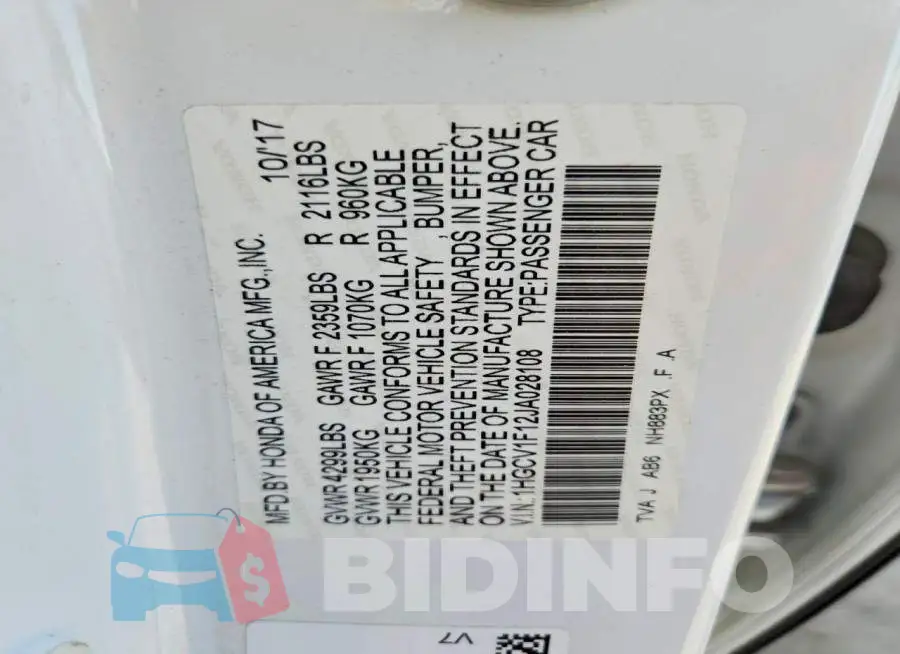 1HGCV1F12JA028108 Photo# 12