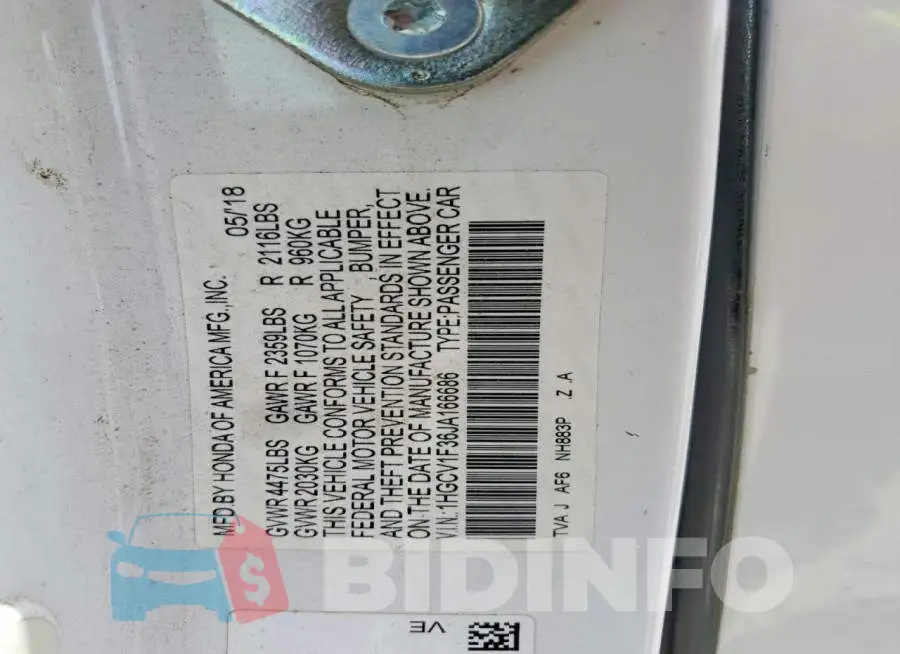 1HGCV1F36JA166686 Photo# 12