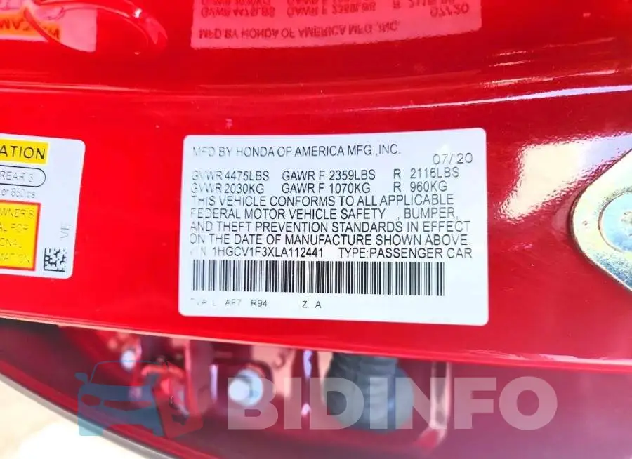 1HGCV1F3XLA112441 Photo# 12