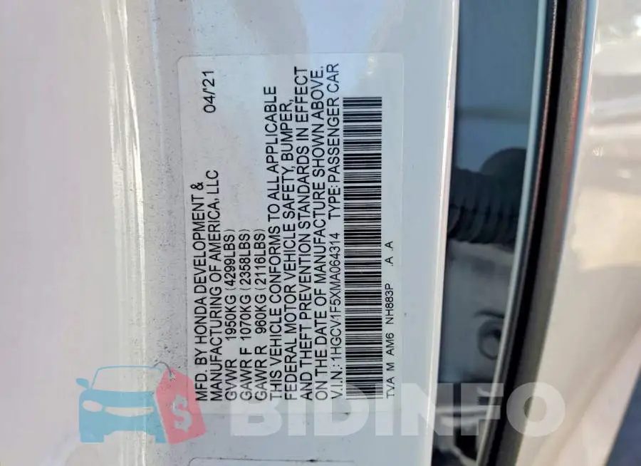 1HGCV1F5XMA064314 Photo# 12