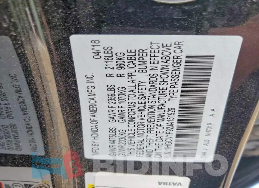 1HGCV1F92JA151929 Photo# 12