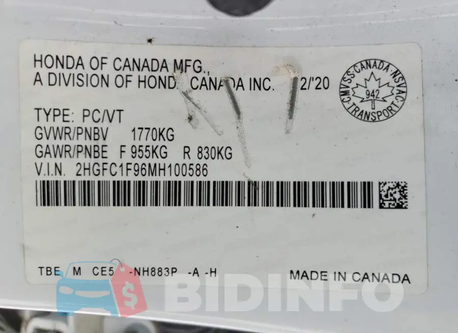 2HGFC1F96MH100586 Photo# 12