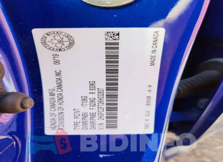 2HGFC2F72KH032837 Photo# 12