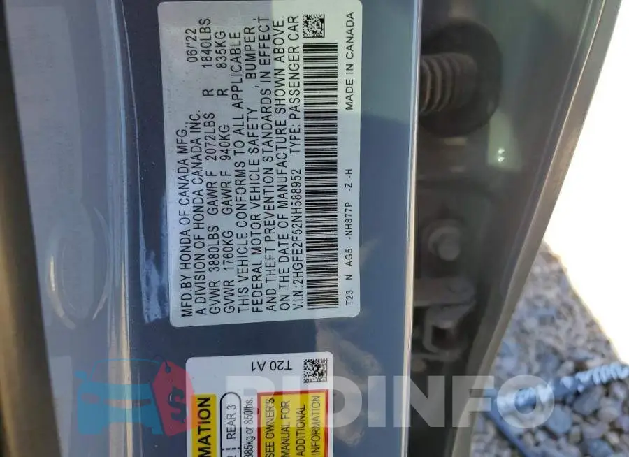 2HGFE2F52NH588952 Photo# 12