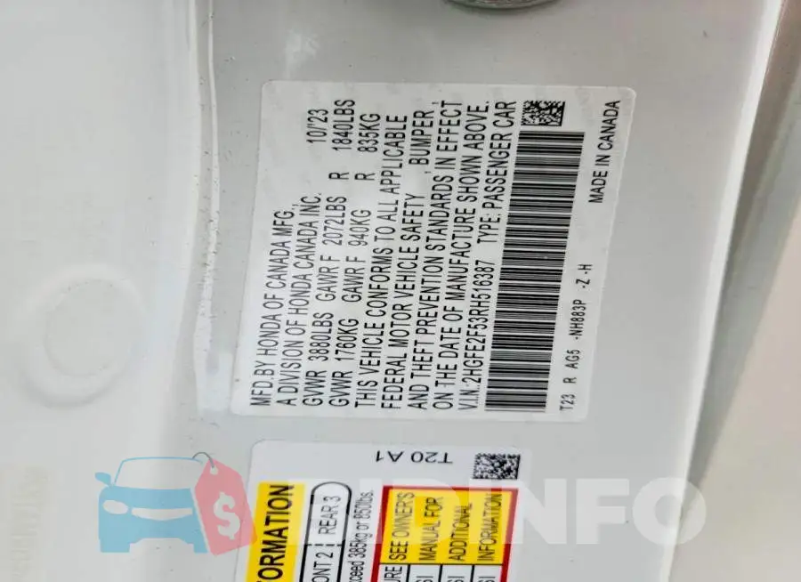 2HGFE2F53RH516387 Photo# 12