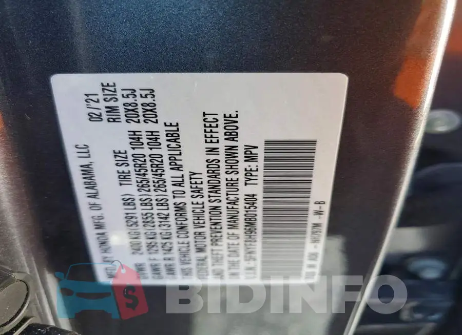 5FNYF8H96MB015404 Photo# 14