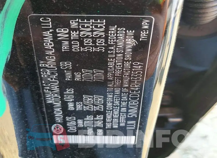 5NMJBCDE4RH335149 Photo# 13
