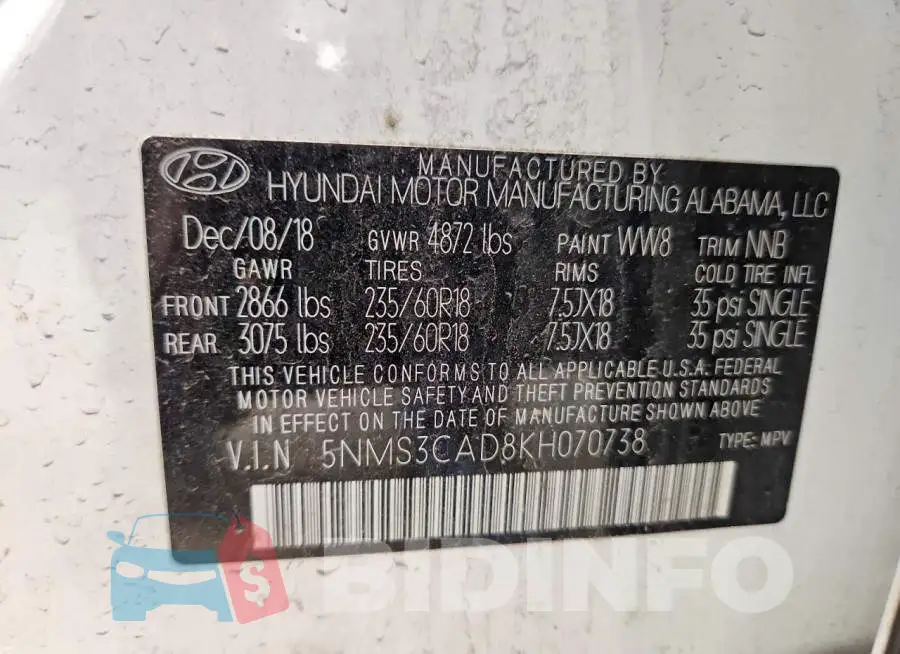 5NMS3CAD8KH070738 Photo# 13