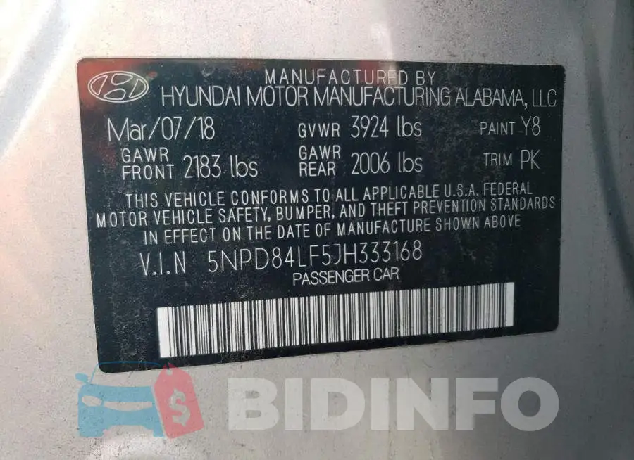 5NPD84LF5JH333168 Photo# 12