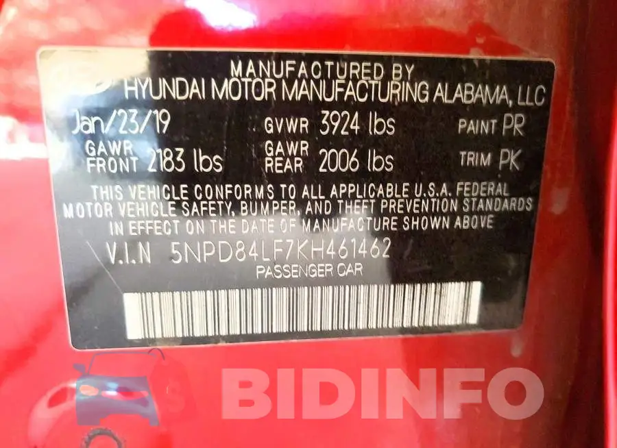 5NPD84LF7KH461462 Photo# 12