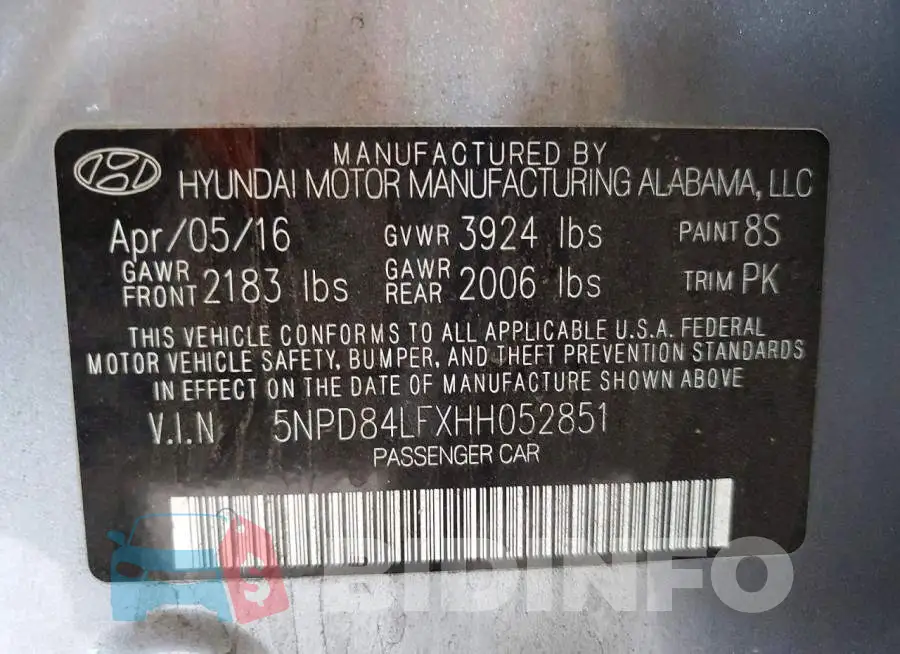 5NPD84LFXHH052851 Photo# 13