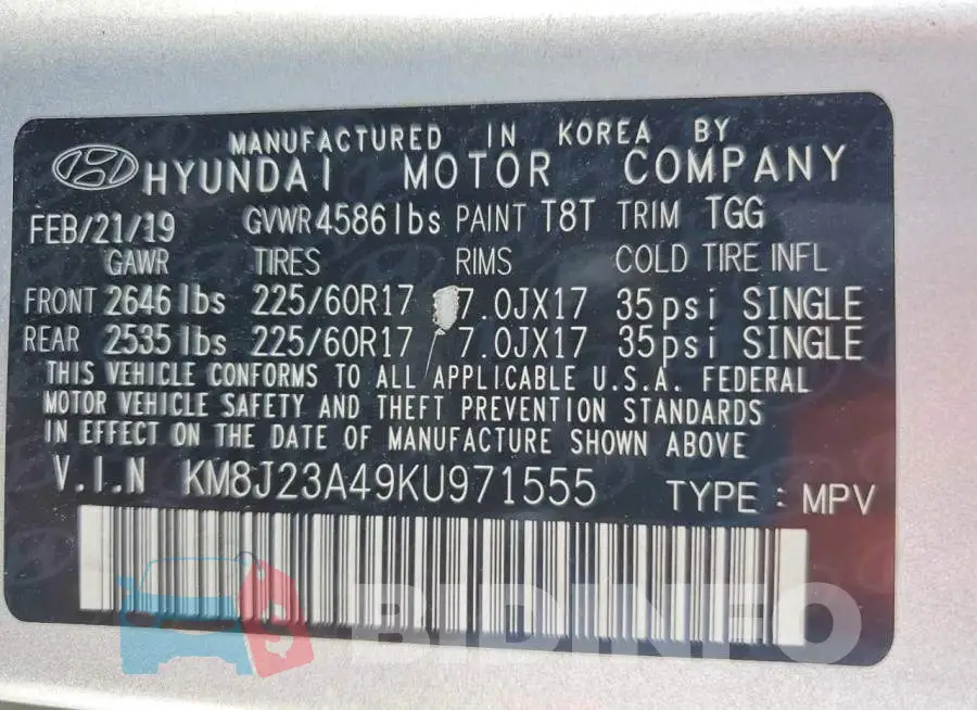 KM8J23A49KU971555 Photo# 13