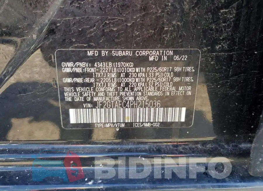 JF2GTAEC4PH215036 Photo# 14