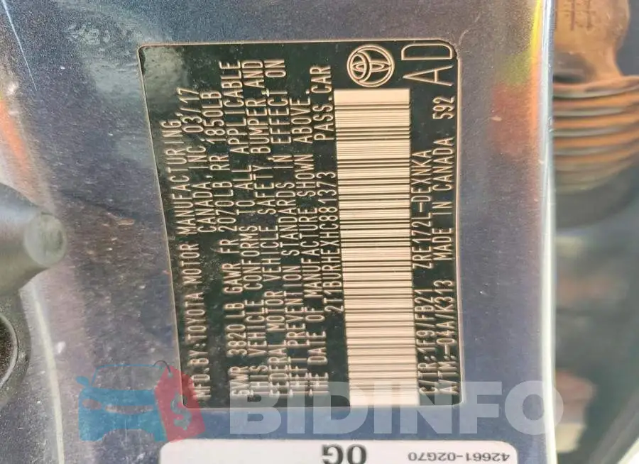 2T1BURHEXHC881373 Photo# 12