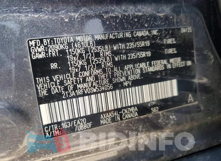 2T3A1RFV0SW534056 Photo# 12