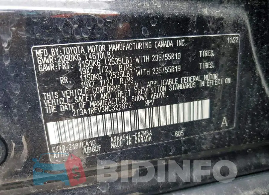 2T3A1RFV3NC322872 Photo# 13
