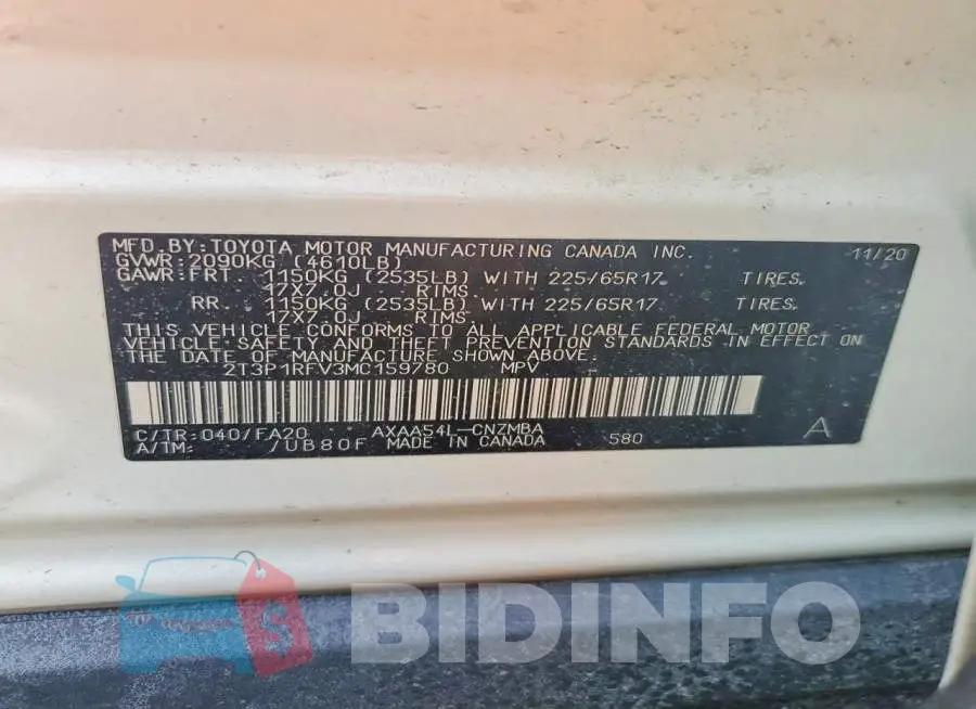 2T3P1RFV3MC159780 Photo# 12