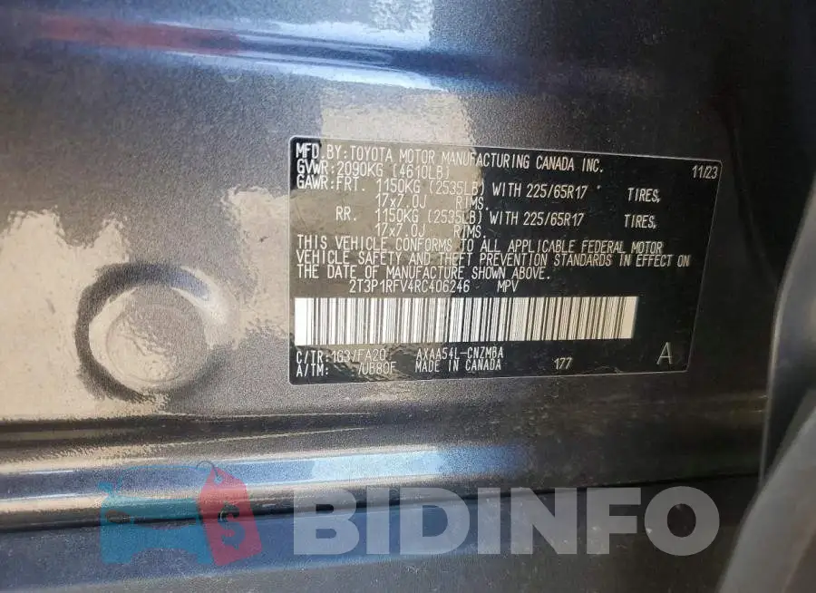 2T3P1RFV4RC406246 Photo# 13