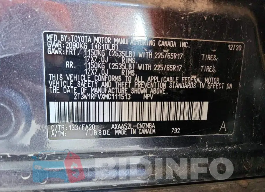 2T3W1RFVXMC111513 Photo# 13