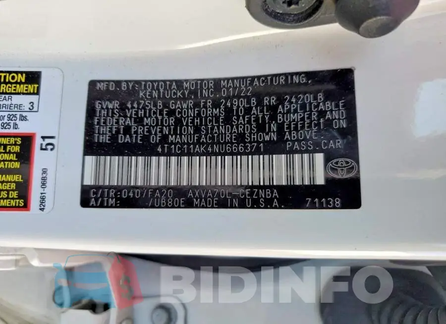 4T1C11AK4NU666371 Photo# 13
