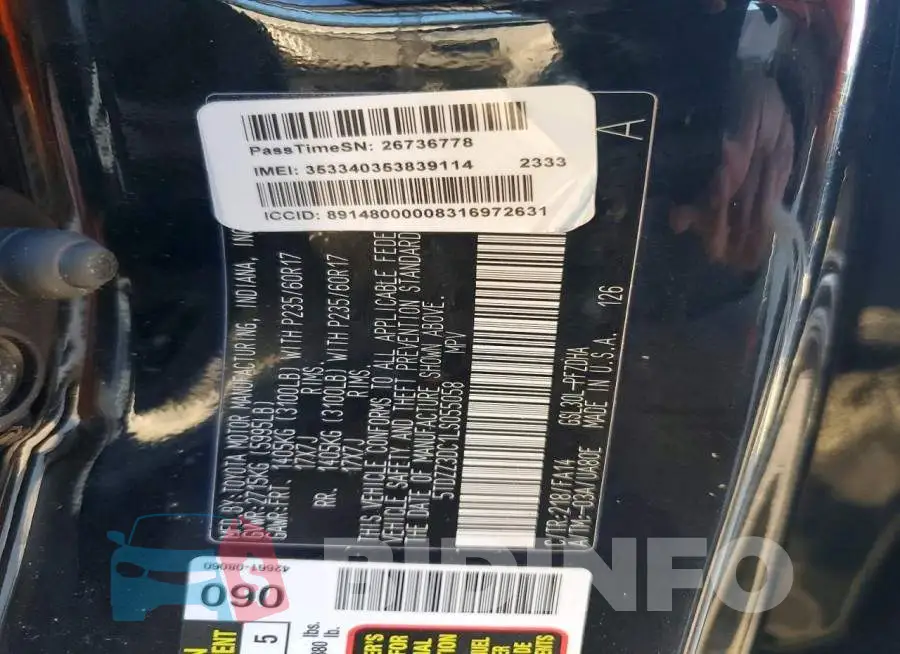 5TDZZ3DC1LS055058 Photo# 13