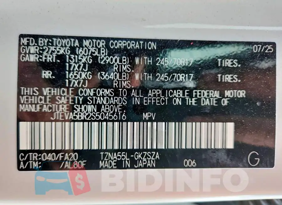 JTEVA5BR2S5045616 Photo# 14