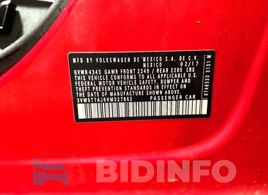 3VW5T7AJ6HM327862 Photo# 12
