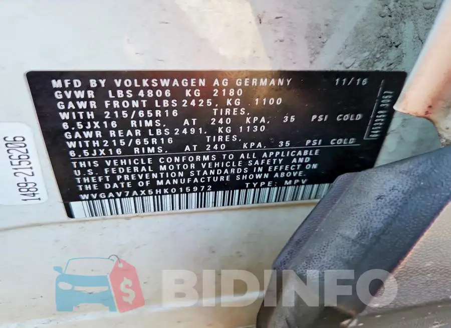 WVGAV7AX5HK015972 Photo# 13