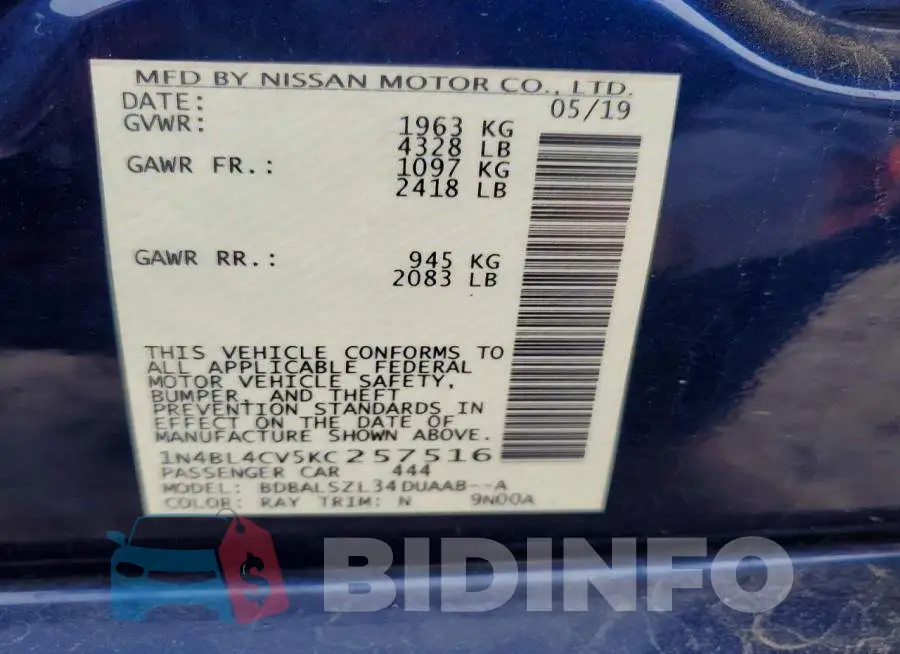 1N4BL4CV5KC257516 Photo# 12