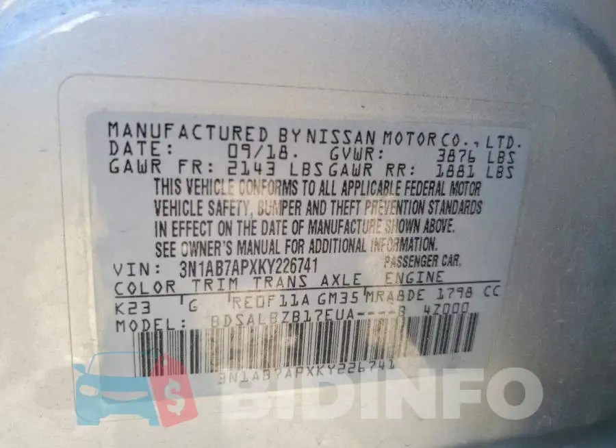 3N1AB7APXKY226741 Photo# 12